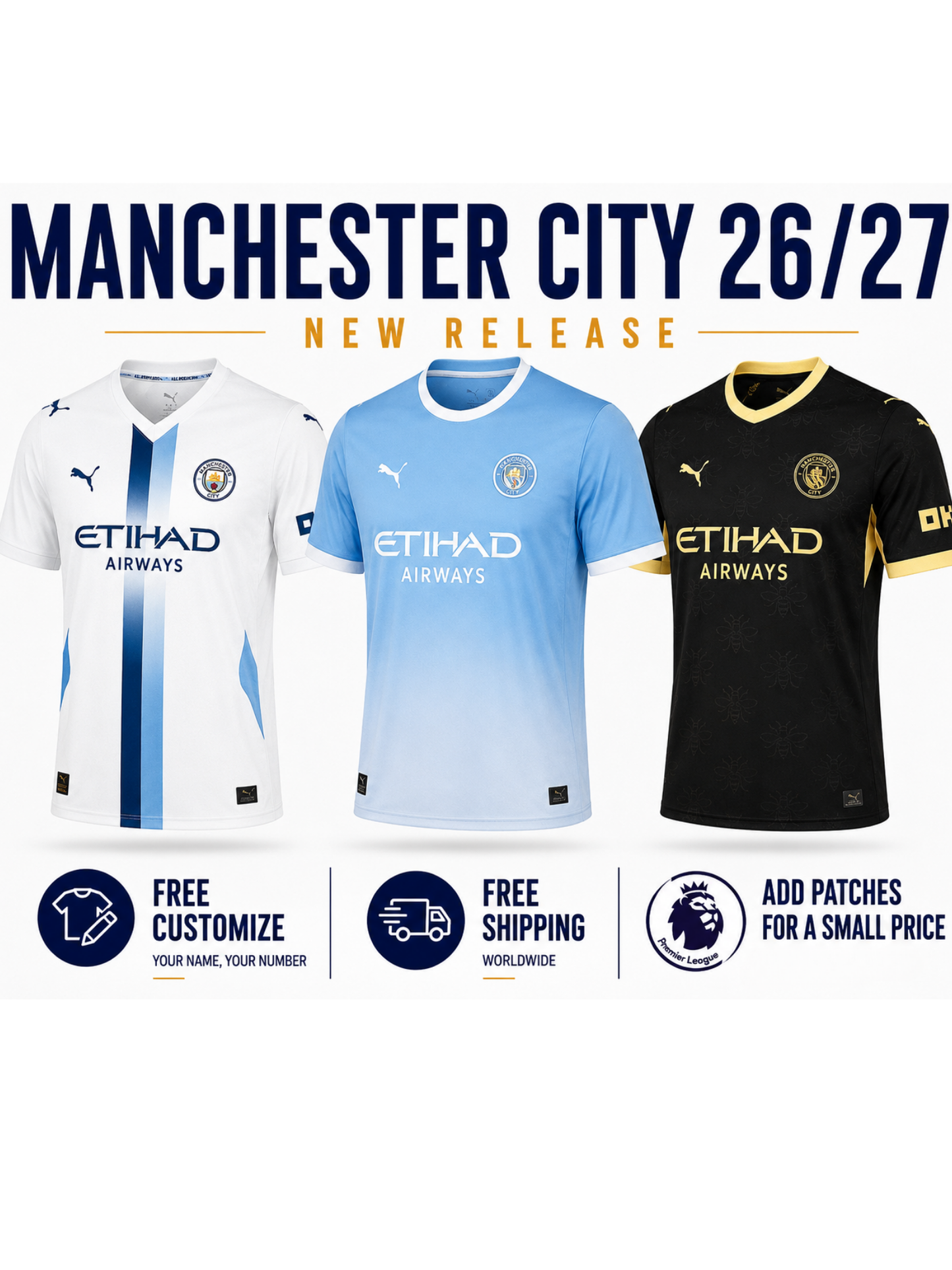 Combo Manchester City 3 Jerseys 26/27 for $89.90 Free Shipping Worldwide