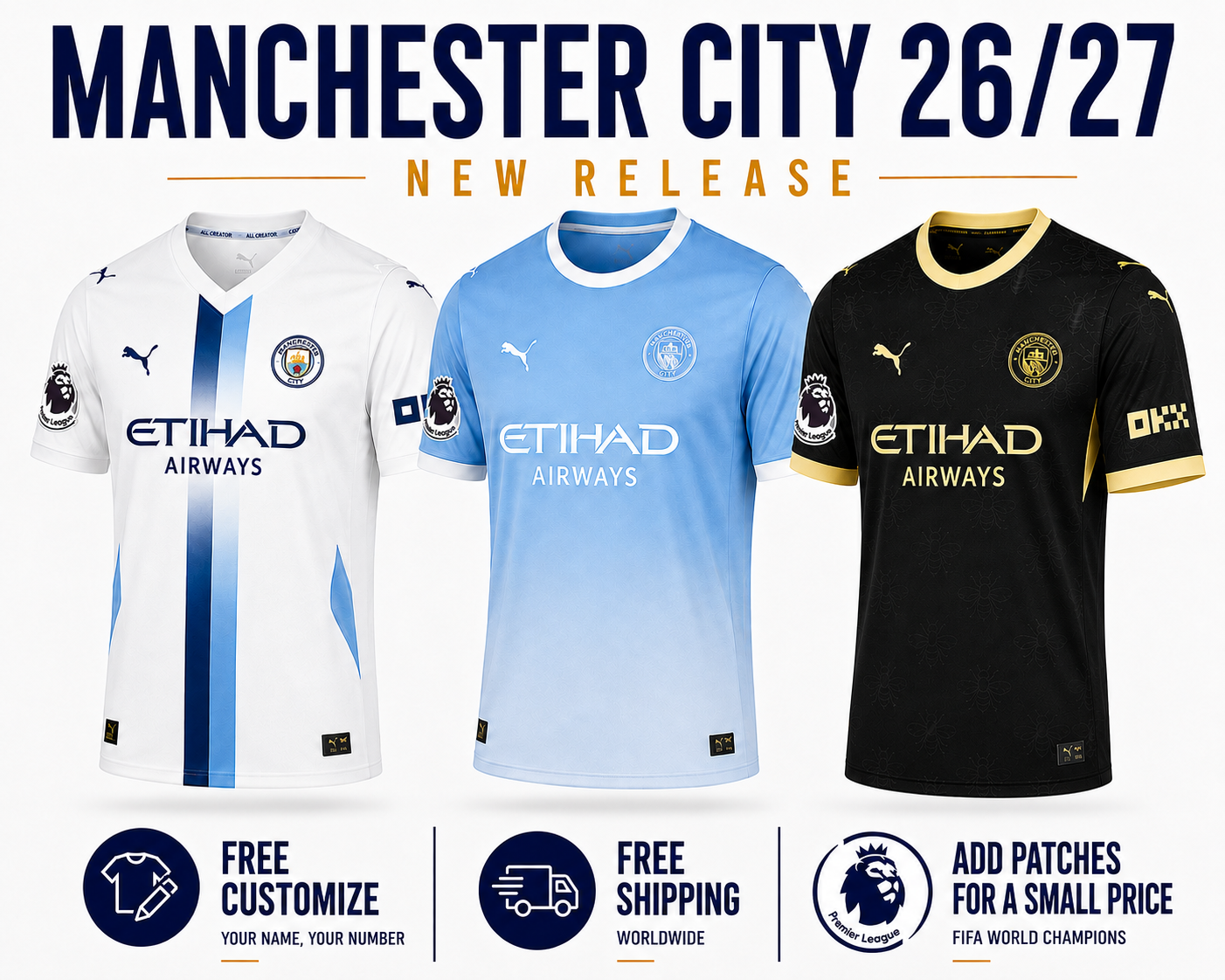 Combo Manchester City 3 Jerseys 26/27 for $89.90 Free Shipping Worldwide